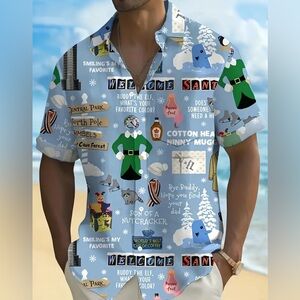 🎄Funny Elf Movie Themed Shirt Button Up Buddy Santa Shirt w Pocket Size Medium